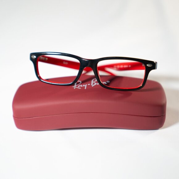 Ray-Ban RB1535 3573 Black On Red Kids Rectangle Eyeglasses Frame 48-16-130 - Picture 1 of 5